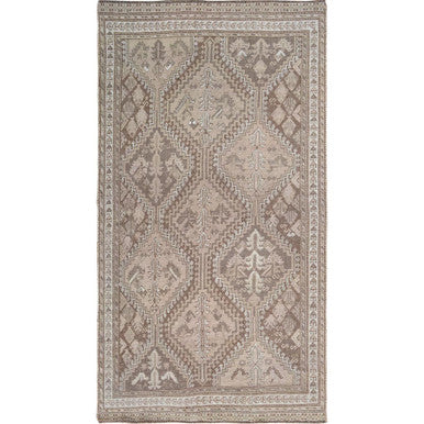 Overdyed & Vintage Worn Wool Hand Knotted Rug Brown Ivory 4.9X8.6 -O057225