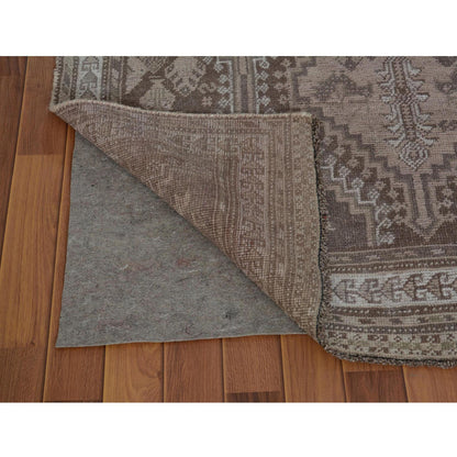 Overdyed & Vintage Worn Wool Hand Knotted Rug Brown Ivory 4.9X8.6 -O057225