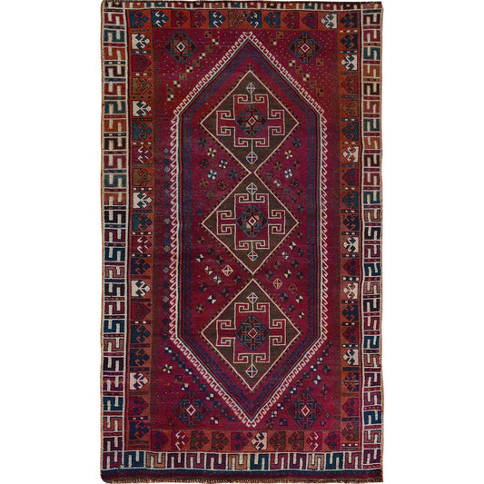 Overdyed & Vintage Worn Wool Hand Knotted Rug Red Gray 4.7X8.8 -O057234