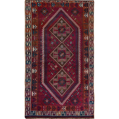 Overdyed & Vintage Worn Wool Hand Knotted Rug Red Gray 4.7X8.8 -O057234