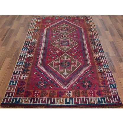 Overdyed & Vintage Worn Wool Hand Knotted Rug Red Gray 4.7X8.8 -O057234