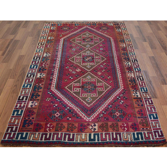 Overdyed & Vintage Worn Wool Hand Knotted Rug Red Gray 4.7X8.8 -O057234