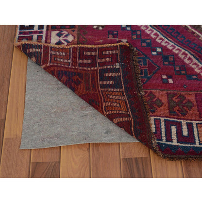 Overdyed & Vintage Worn Wool Hand Knotted Rug Red Gray 4.7X8.8 -O057234