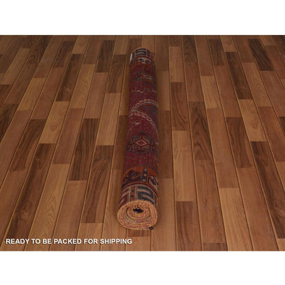 Overdyed & Vintage Worn Wool Hand Knotted Rug Red Gray 4.7X8.8 -O057234