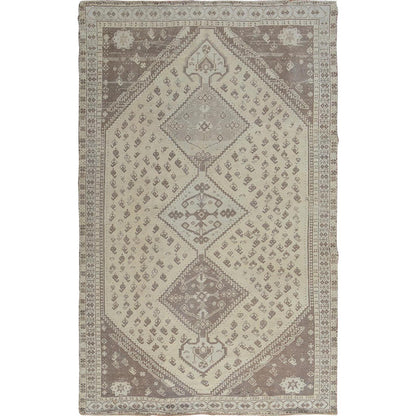 Overdyed & Vintage Worn Wool Hand Knotted Rug Beige Warm Sand 5.0X7.9 -O057236