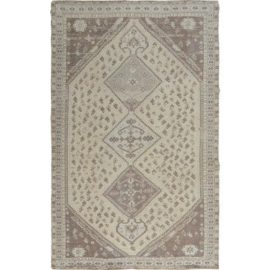 Overdyed & Vintage Worn Wool Hand Knotted Rug Beige Warm Sand 5.0X7.9 -O057236