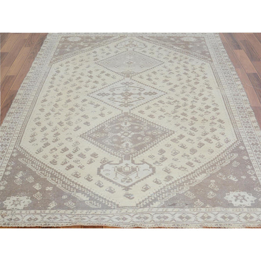 Overdyed & Vintage Worn Wool Hand Knotted Rug Beige Warm Sand 5.0X7.9 -O057236