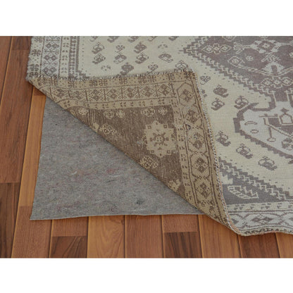 Overdyed & Vintage Worn Wool Hand Knotted Rug Beige Warm Sand 5.0X7.9 -O057236
