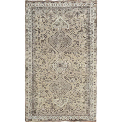 Overdyed & Vintage Worn Wool Hand Knotted Rug Beige Gray 4.10X7.10 -O057237