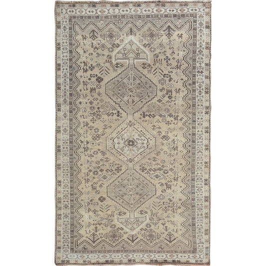 Overdyed & Vintage Worn Wool Hand Knotted Rug Beige Gray 4.10X7.10 -O057237
