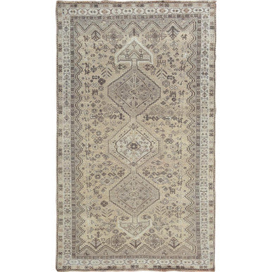 Overdyed & Vintage Worn Wool Hand Knotted Rug Beige Gray 4.10X7.10 -O057237