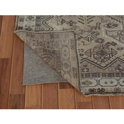 Overdyed & Vintage Worn Wool Hand Knotted Rug Beige Gray 4.10X7.10 -O057237