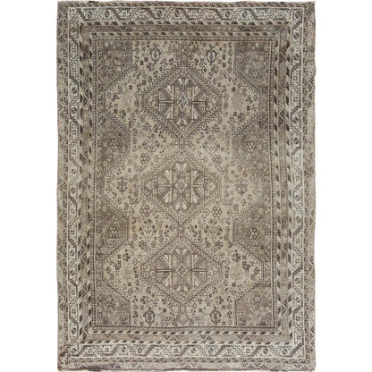 Overdyed & Vintage Worn Wool Hand Knotted Rug Beige Semolina 5.8X8.0 -O057242