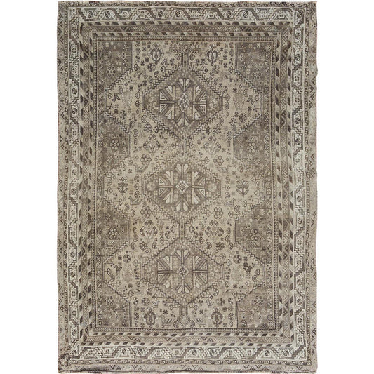 Overdyed & Vintage Worn Wool Hand Knotted Rug Beige Semolina 5.8X8.0 -O057242