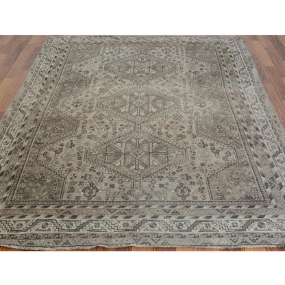Overdyed & Vintage Worn Wool Hand Knotted Rug Beige Semolina 5.8X8.0 -O057242