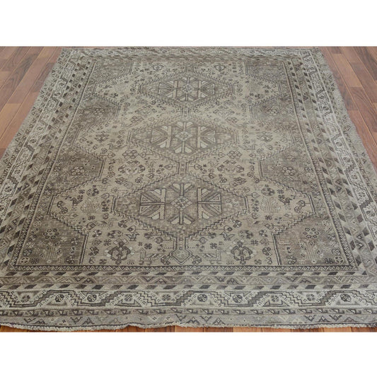 Overdyed & Vintage Worn Wool Hand Knotted Rug Beige Semolina 5.8X8.0 -O057242
