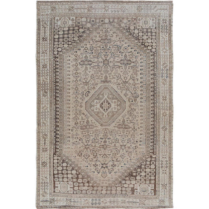 Overdyed & Vintage Worn Wool Hand Knotted Rug Brown 5.6x8.2 -O057245
