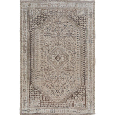 Overdyed & Vintage Worn Wool Hand Knotted Rug Brown 5.6x8.2 -O057245
