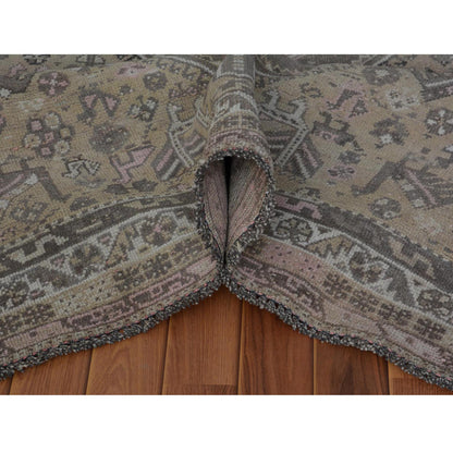 Overdyed & Vintage Worn Wool Hand Knotted Rug Beige Semolina 7.1X9.10 -O057255