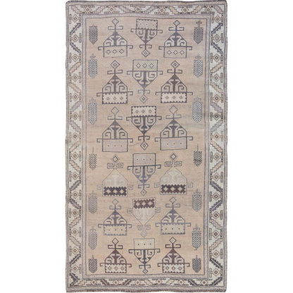 Overdyed & Vintage Worn Wool Hand Knotted Rug Grey Ivory 4.9X9.0 -O057279