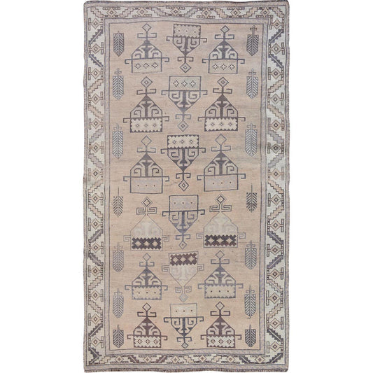 Overdyed & Vintage Worn Wool Hand Knotted Rug Grey Ivory 4.9X9.0 -O057279