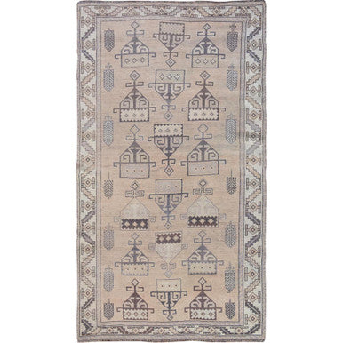 Overdyed & Vintage Worn Wool Hand Knotted Rug Grey Ivory 4.9X9.0 -O057279