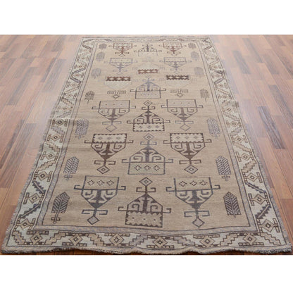 Overdyed & Vintage Worn Wool Hand Knotted Rug Grey Ivory 4.9X9.0 -O057279