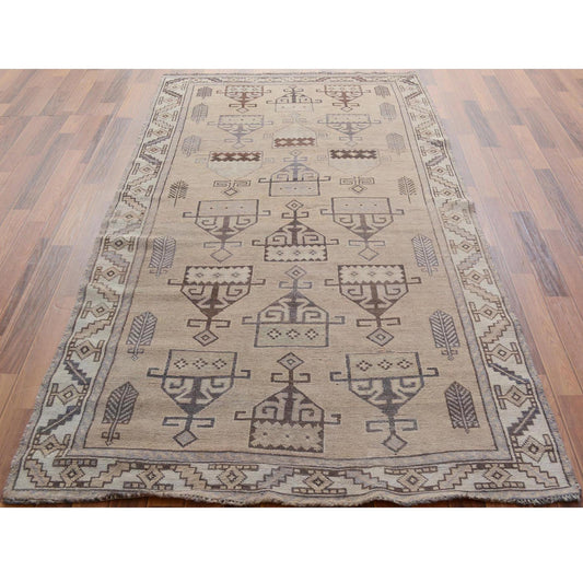 Overdyed & Vintage Worn Wool Hand Knotted Rug Grey Ivory 4.9X9.0 -O057279