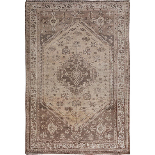 Overdyed & Vintage Worn Wool Hand Knotted Rug Beige Ivory 5.4X8.1 -O057281