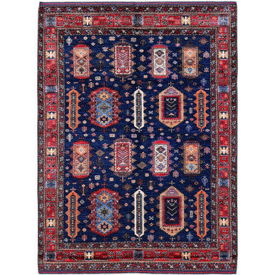 Kazak Wool Hand Knotted Rug Blue 6.4x8.9 -O0572