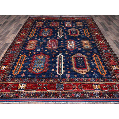 Kazak Wool Hand Knotted Rug Blue 6.4x8.9 -O0572
