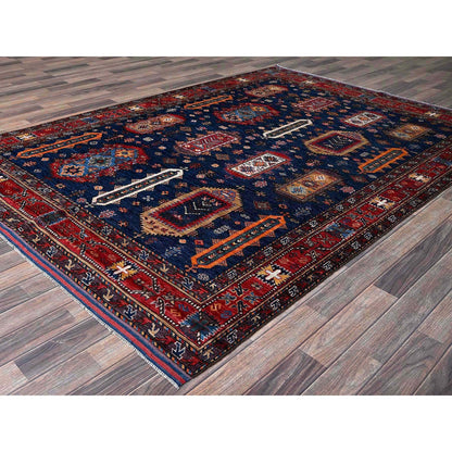 Kazak Wool Hand Knotted Rug Blue 6.4x8.9 -O0572