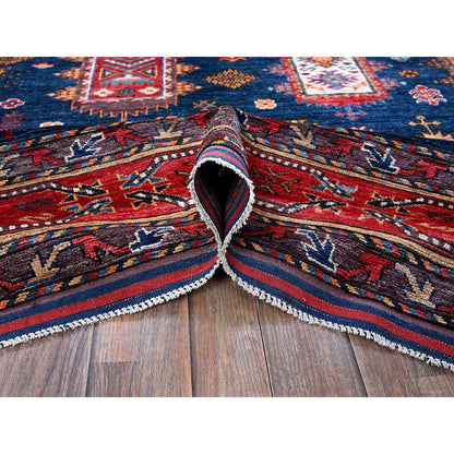 Kazak Wool Hand Knotted Rug Blue 6.4x8.9 -O0572