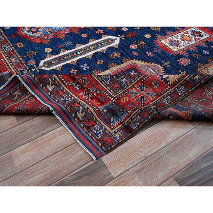 Kazak Wool Hand Knotted Rug Blue 6.4x8.9 -O0572