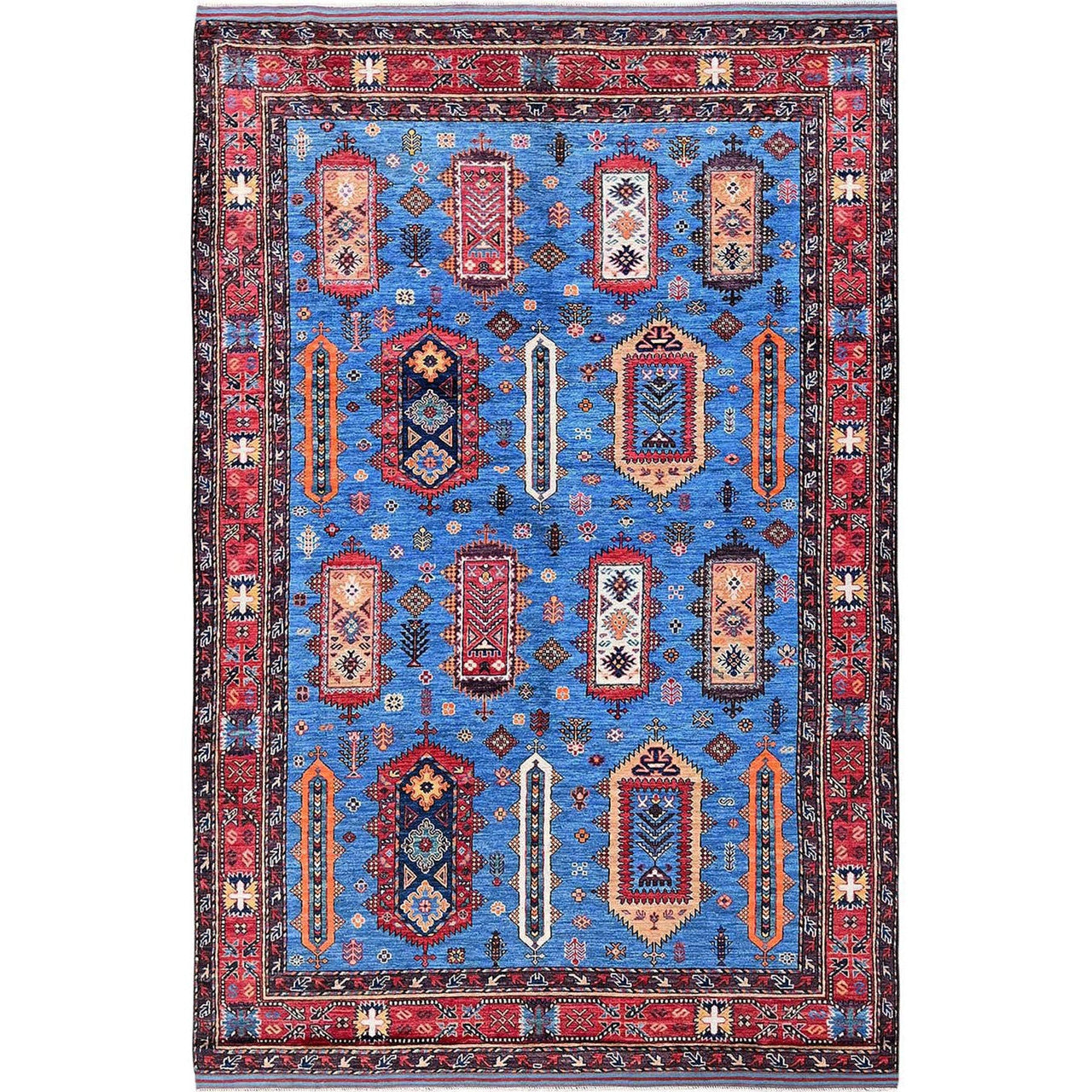 Kazak Wool Hand Knotted Rug Blue 6.3x9.1 -O0573