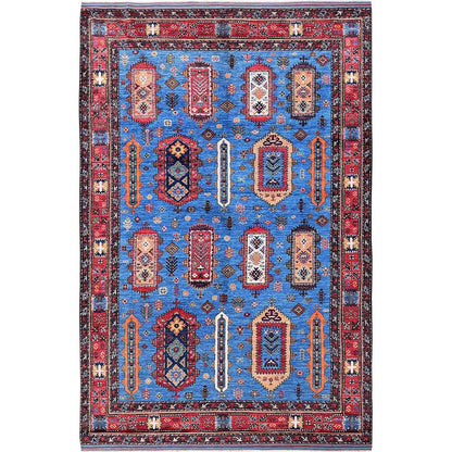 Kazak Wool Hand Knotted Rug Blue 6.3x9.1 -O0573