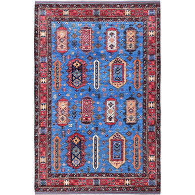 Kazak Wool Hand Knotted Rug Blue 6.3x9.1 -O0573