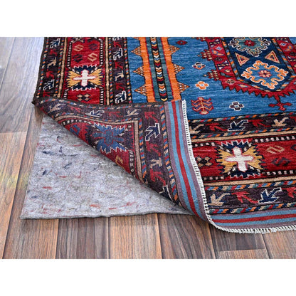 Kazak Wool Hand Knotted Rug Blue 6.3x9.1 -O0573