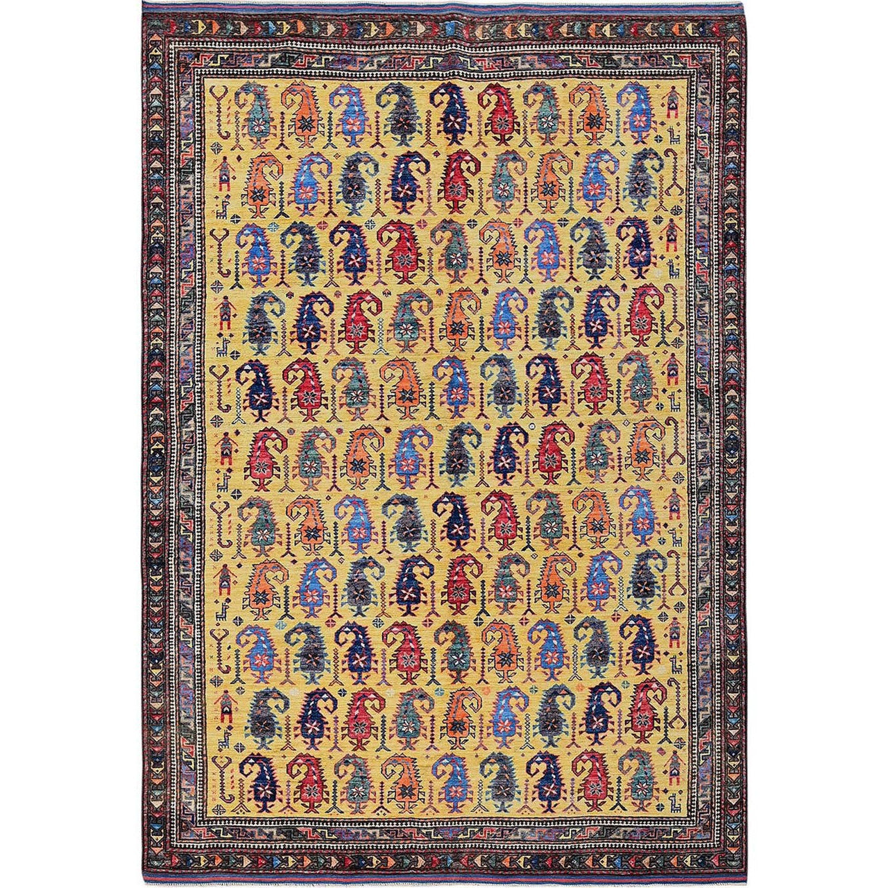 Kazak Wool Hand Knotted Rug Yellow 6.1x8.10 -O0574
