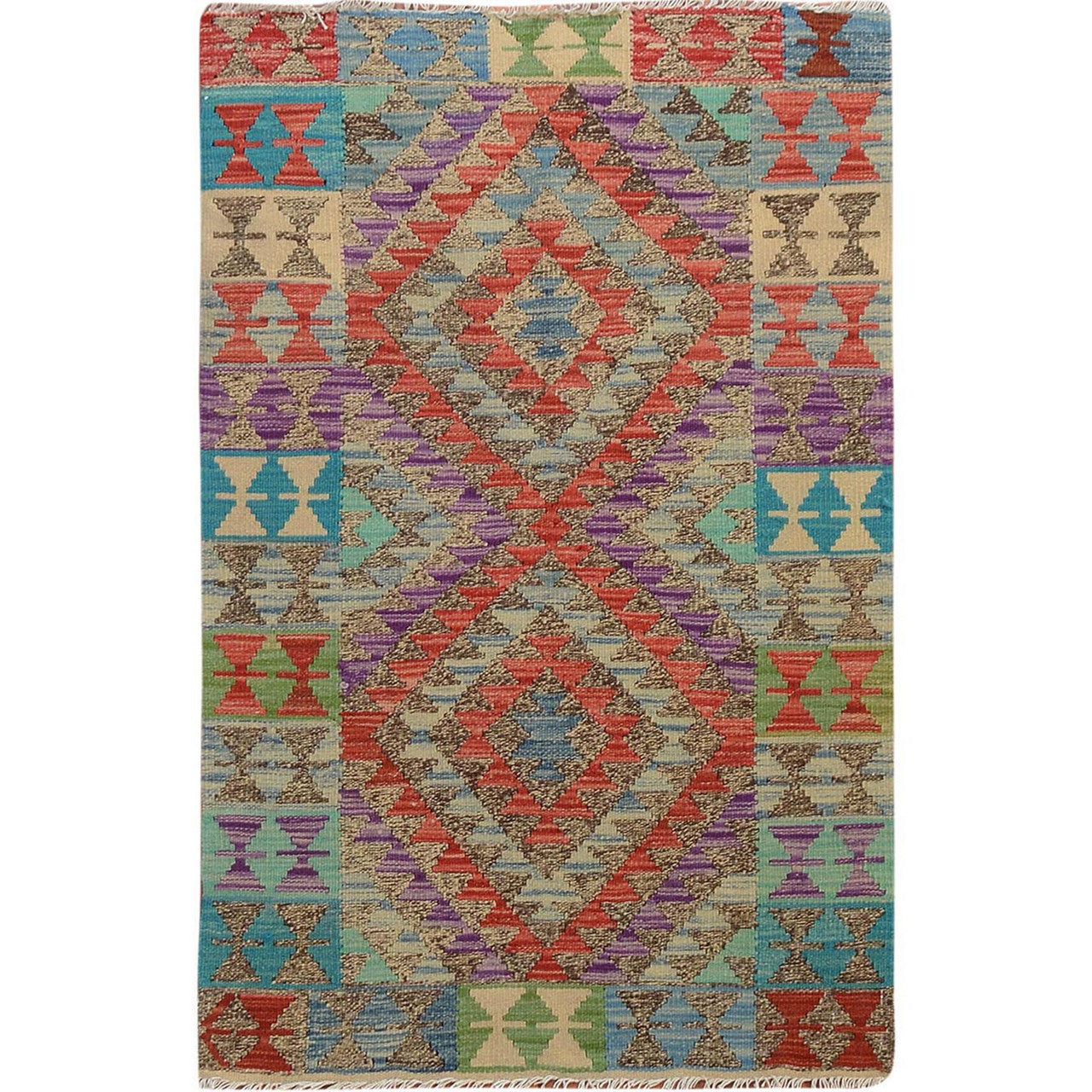 Flat Weave Wool Hand Woven Rug Brown No Border 2.7X4.1 -O057510