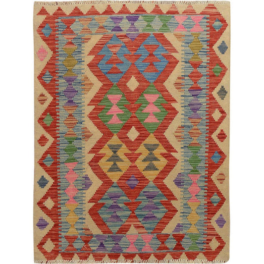 Flat Weave Wool Hand Woven Rug Red No Border 2.9X3.8 -O057514