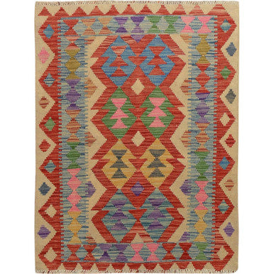Flat Weave Wool Hand Woven Rug Red No Border 2.9X3.8 -O057514