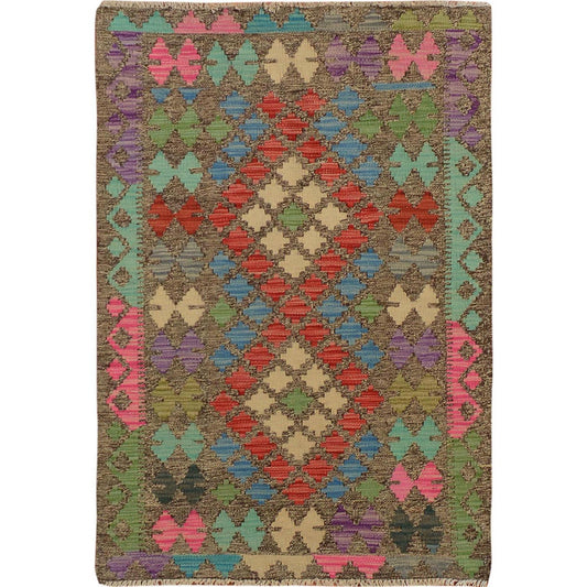 Flat Weave Wool Hand Woven Rug Red No Border 2.7X3.10 -O057517
