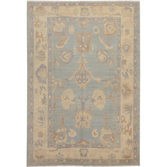 Oushak And Peshawar Wool Hand Knotted Rug Grey Ivory 6.2X8.10 -O057532