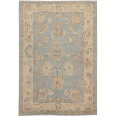 Oushak And Peshawar Wool Hand Knotted Rug Grey Ivory 6.2X8.10 -O057532