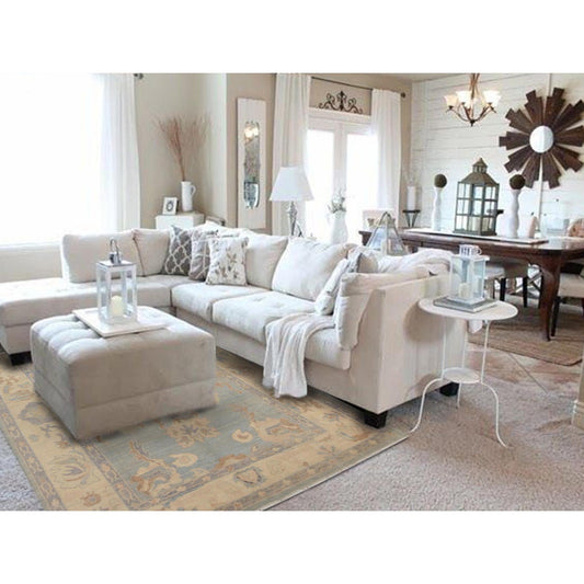 Oushak And Peshawar Wool Hand Knotted Rug Grey Ivory 6.2X8.10 -O057532