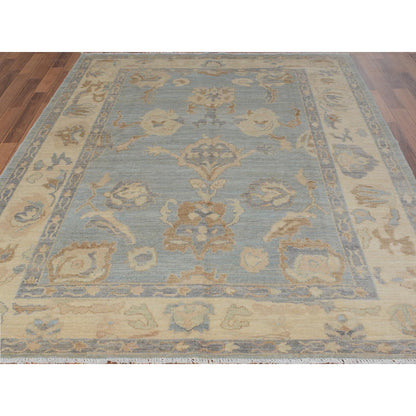 Oushak And Peshawar Wool Hand Knotted Rug Grey Ivory 6.2X8.10 -O057532