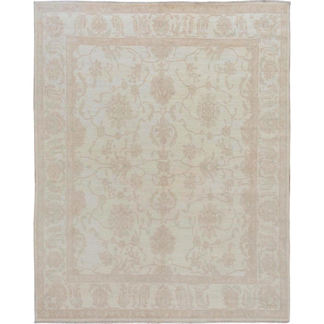 Oushak And Peshawar Wool Hand Knotted Rug Ivory No Border 8.0X9.6 -O057538
