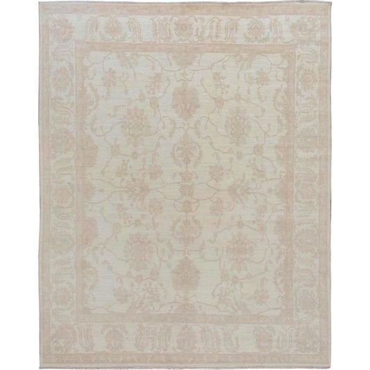 Oushak And Peshawar Wool Hand Knotted Rug Ivory No Border 8.0X9.6 -O057538