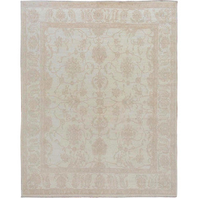 Oushak And Peshawar Wool Hand Knotted Rug Ivory No Border 8.0X9.6 -O057538